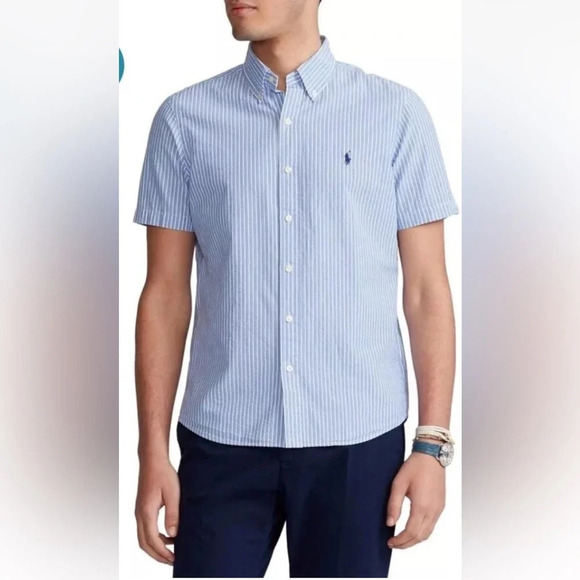 Polo Ralph Lauren Prepster Seersucker Button Up Stripe Shirt Logo Mens XL (1102) - Picture 1 of 9